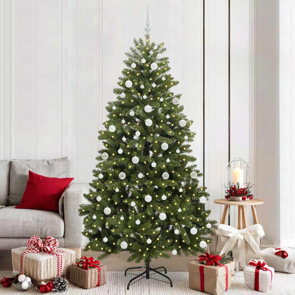 Kunstig juletre med LED -stripelys grønn 210 cm PVC og metall