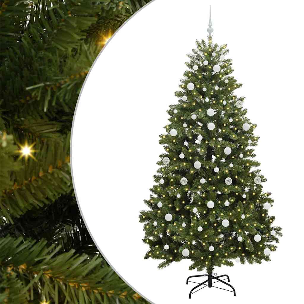 Kunstig juletre med LED -stripelys grønn 210 cm PVC og metall