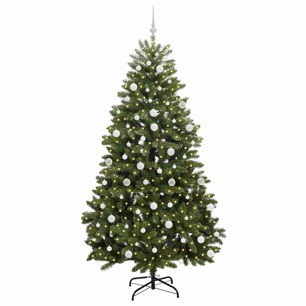 Kunstig juletre med LED -stripelys grønn 210 cm PVC og metall