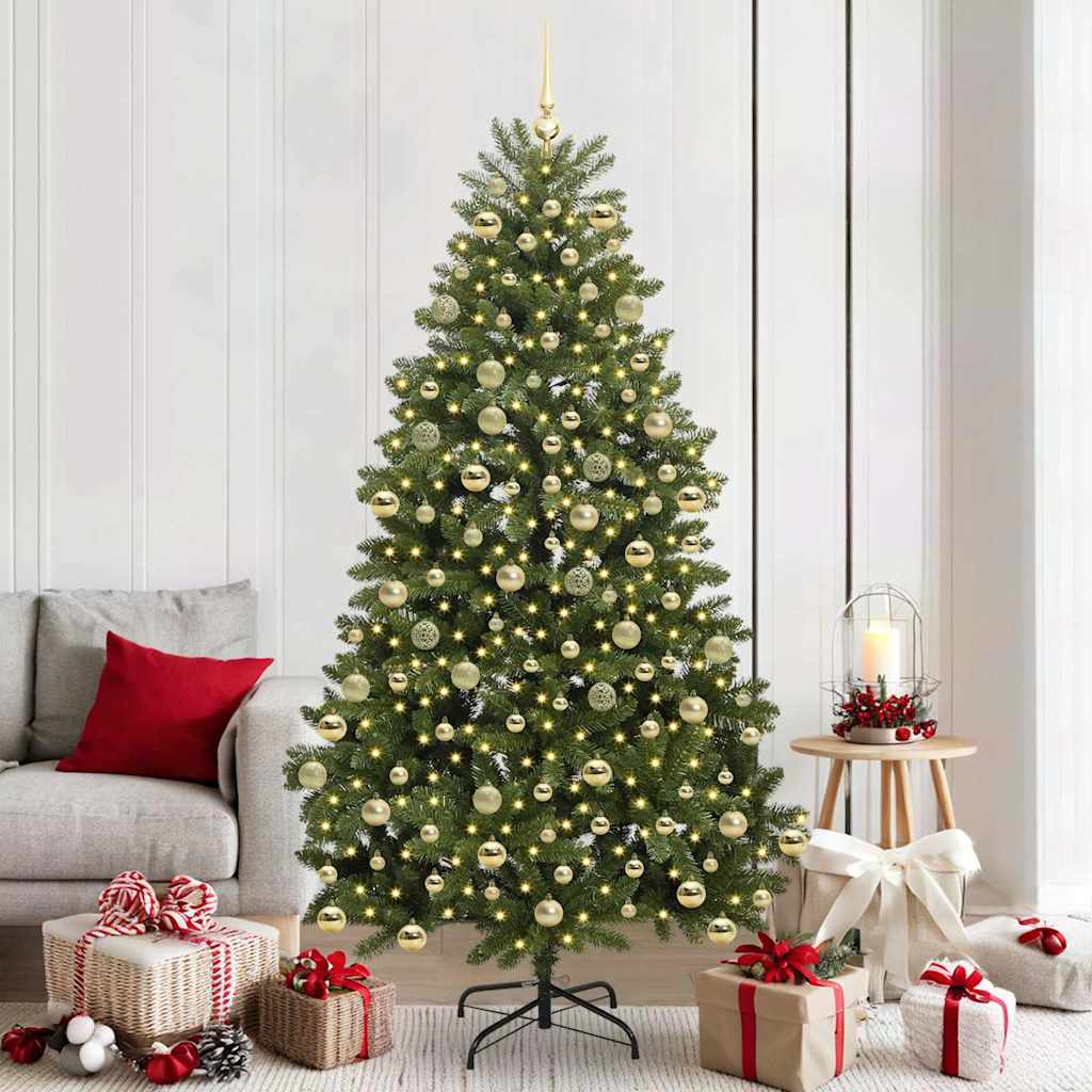 Kunstig juletre med LED -stripelys grønn 210 cm PVC og metall