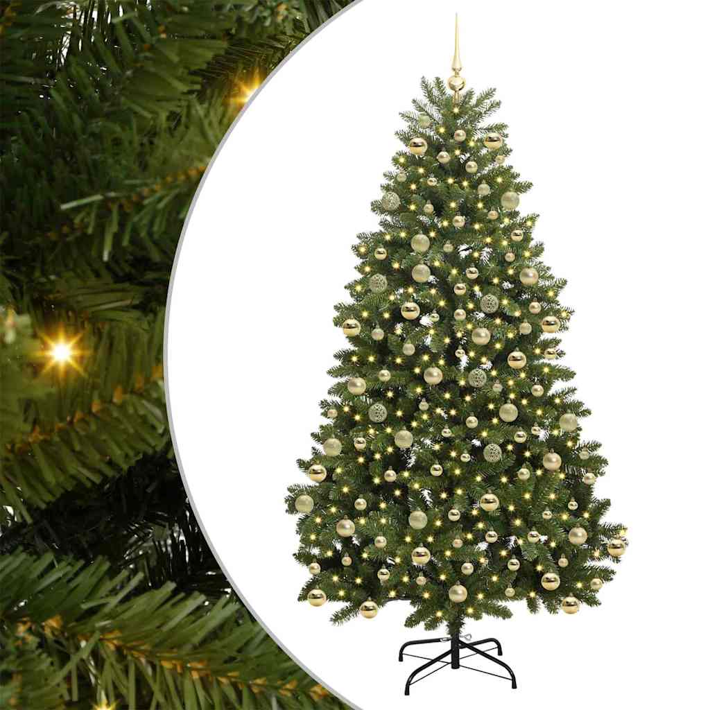 Kunstig juletre med LED -stripelys grønn 210 cm PVC og metall