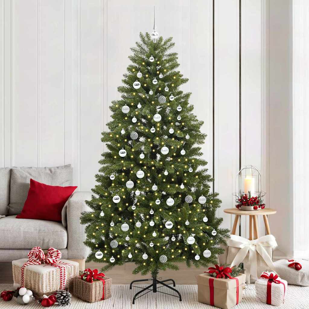 Kunstig juletre med LED -stripelys grønn 210 cm PVC og metall