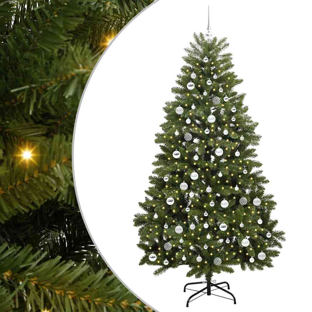 Kunstig juletre med LED -stripelys grønn 210 cm PVC og metall