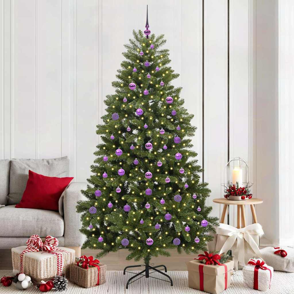 Kunstig juletre med LED -stripelys grønn 210 cm PVC og metall