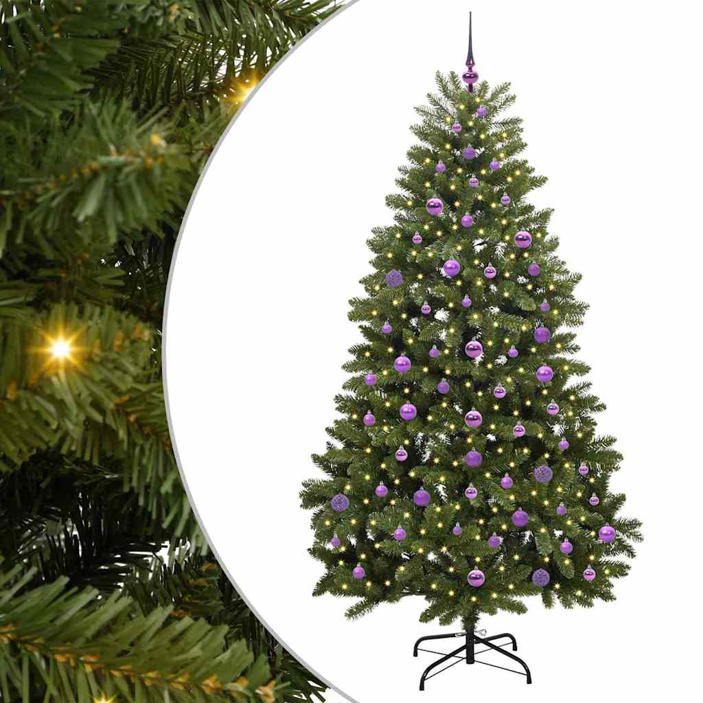 Kunstig juletre med LED -stripelys grønn 210 cm PVC og metall