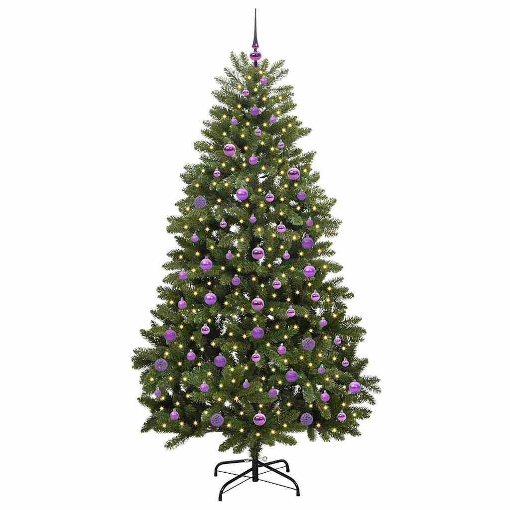 Kunstig juletre med LED -stripelys grønn 210 cm PVC og metall