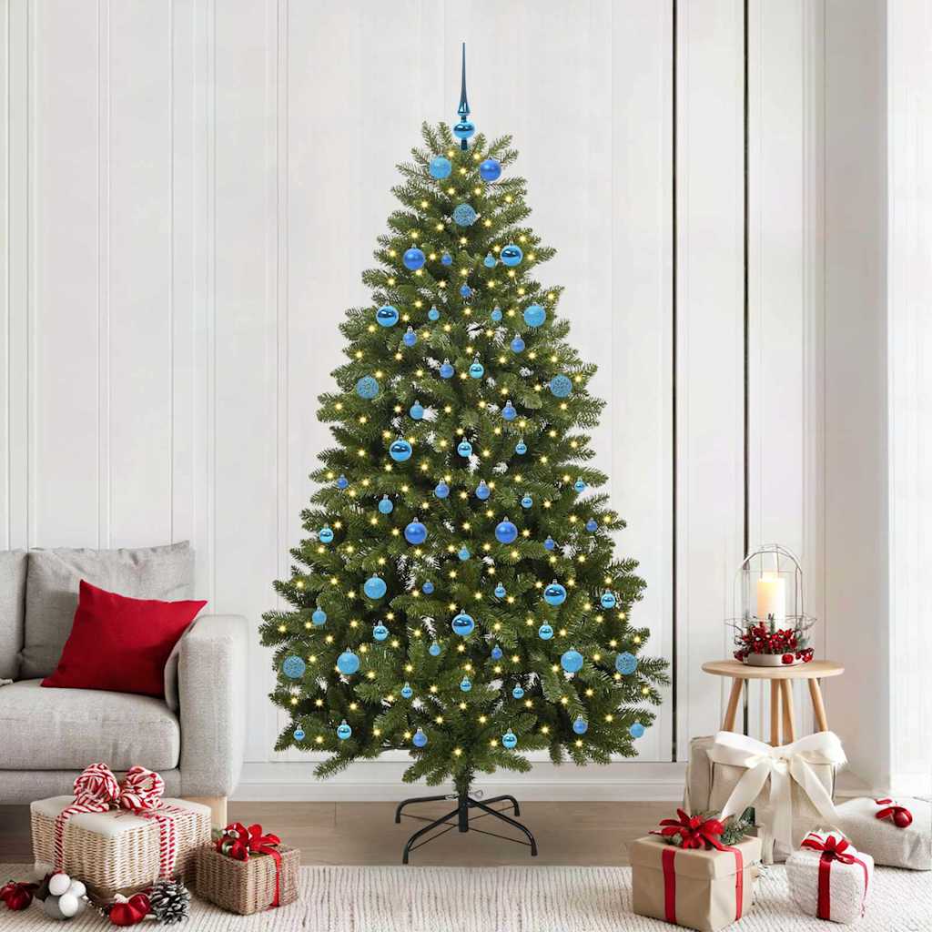 Kunstig juletre med LED -stripelys grønn 210 cm PVC og metall