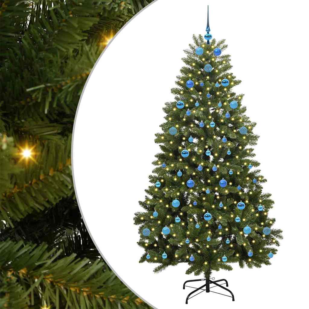 Kunstig juletre med LED -stripelys grønn 210 cm PVC og metall
