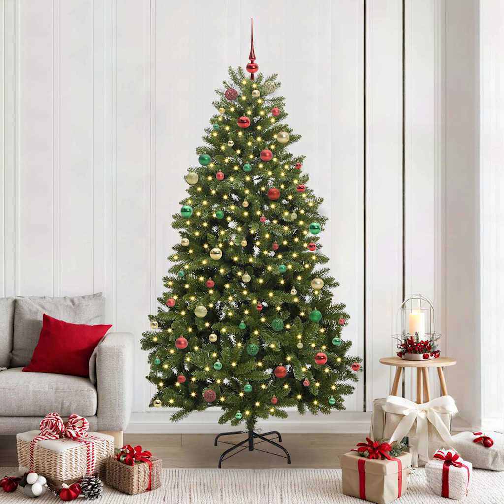 Kunstig juletre med LED -stripelys grønn 210 cm PVC og metall