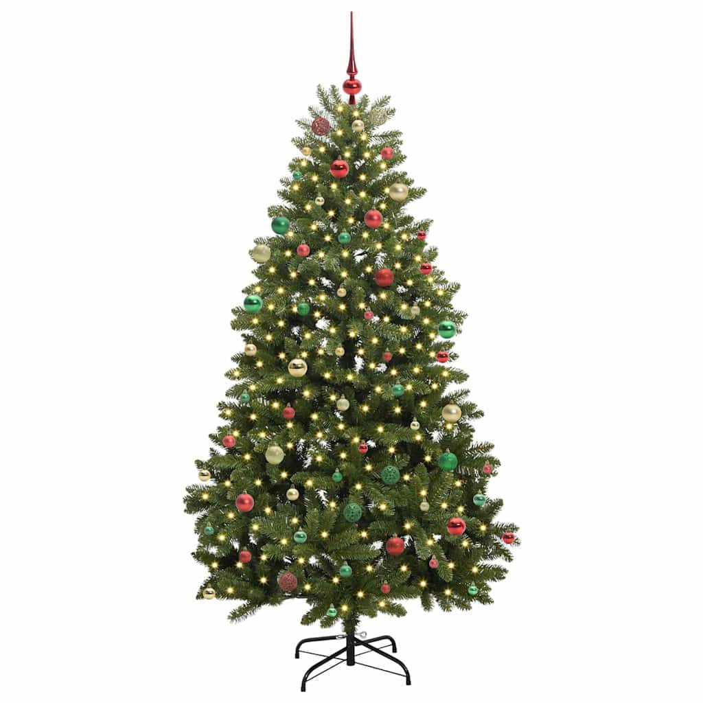 Kunstig juletre med LED -stripelys grønn 210 cm PVC og metall