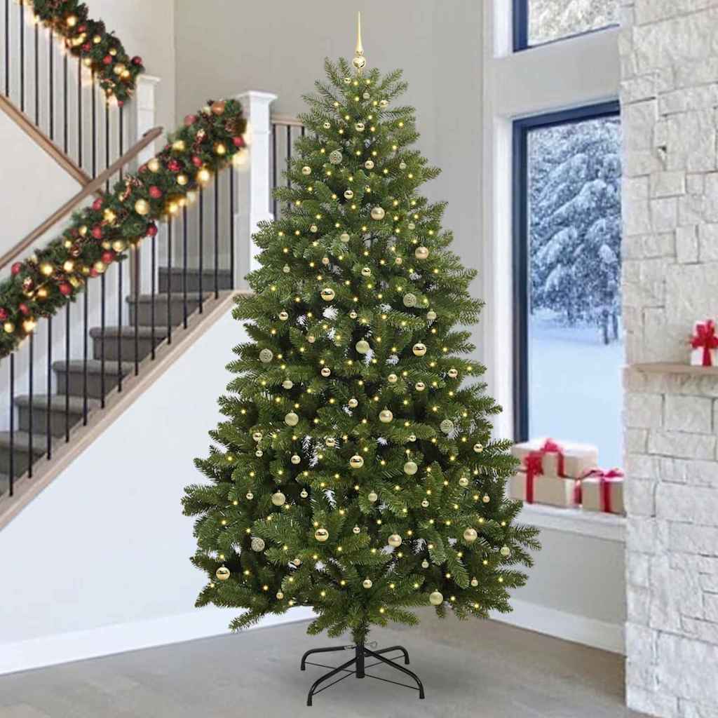 Kunstig juletre med LED -stripelys grønn 300 cm PVC og metall