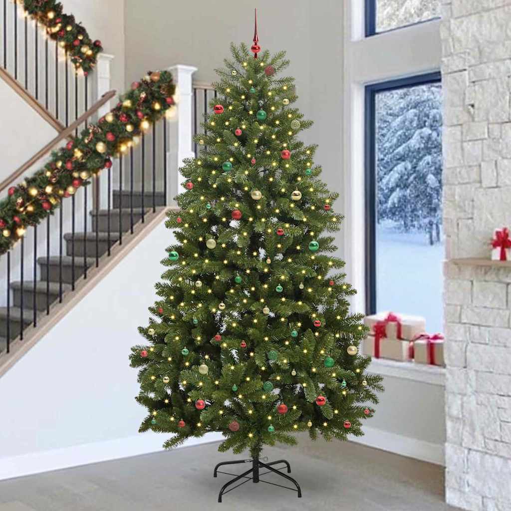 Kunstig juletre med LED -stripelys grønn 300 cm PVC og metall