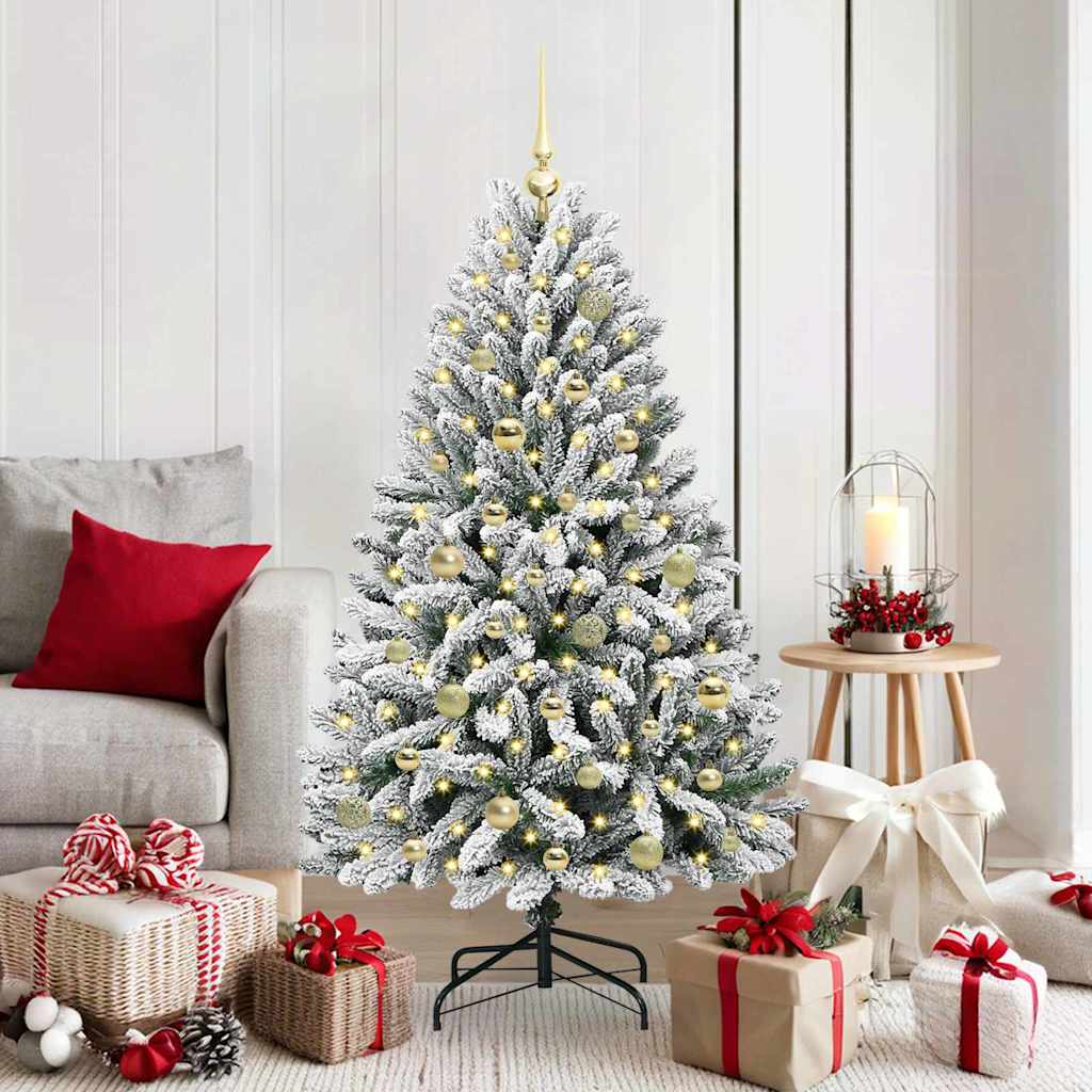 Kunstig juletre Grønn og hvit 150 cm PVC og metall