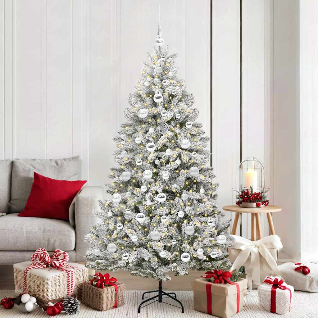 Kunstig juletre Grønn og hvit 180 cm PVC og metall