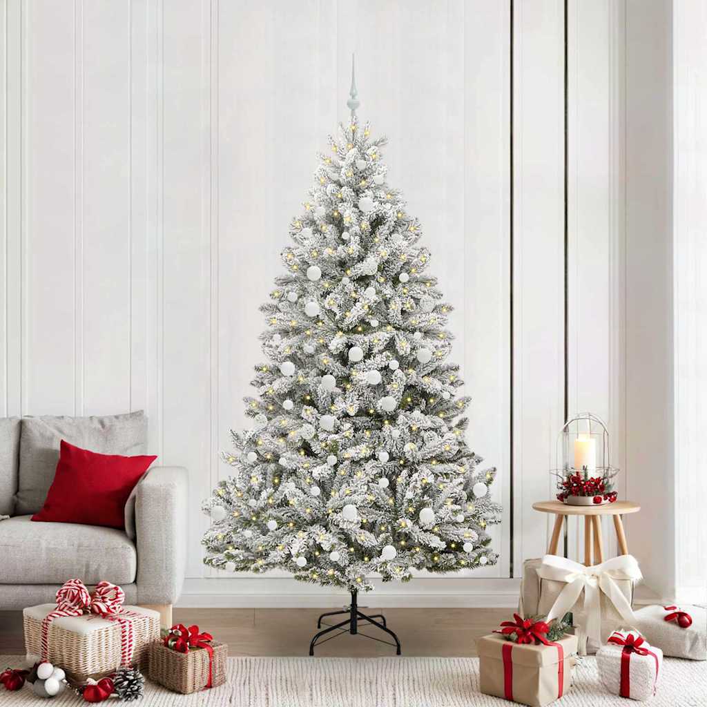 Kunstig juletre Grønn og hvit 210 cm PVC og metall