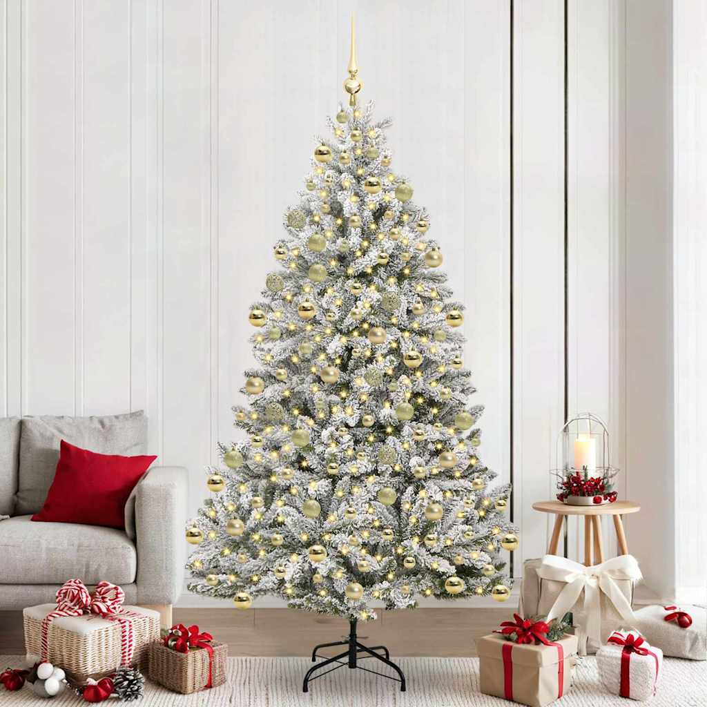 Kunstig juletre Grønn og hvit 210 cm PVC og metall