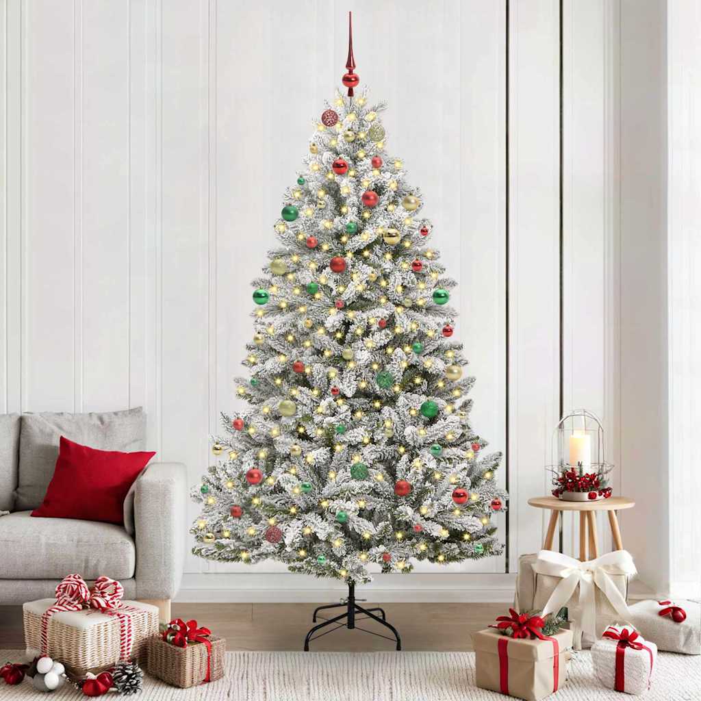 Kunstig juletre Grønn og hvit 210 cm PVC og metall