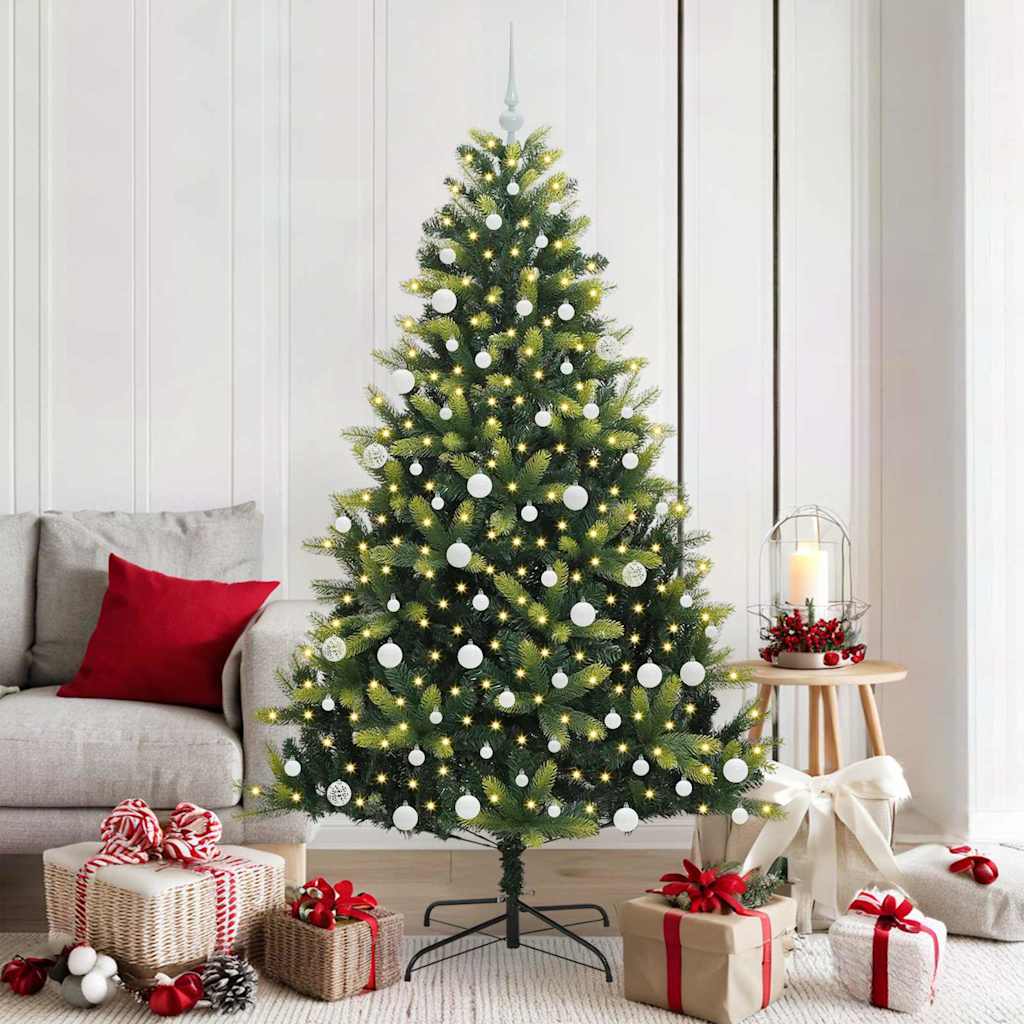 Kunstig sammenleggbar juletre med 300 LED-lys grønn 180 cm