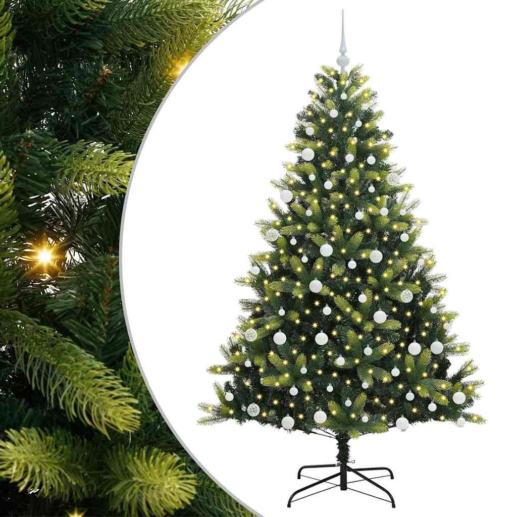 Kunstig sammenleggbar juletre med 300 LED-lys grønn 180 cm