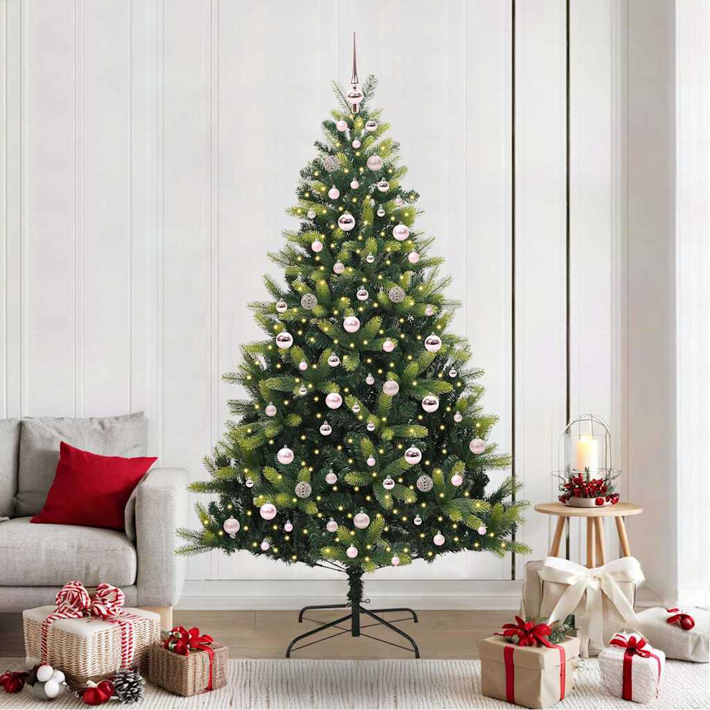 Kunstig hengslet julekulesett med 300 LEDs grønn 210 cm