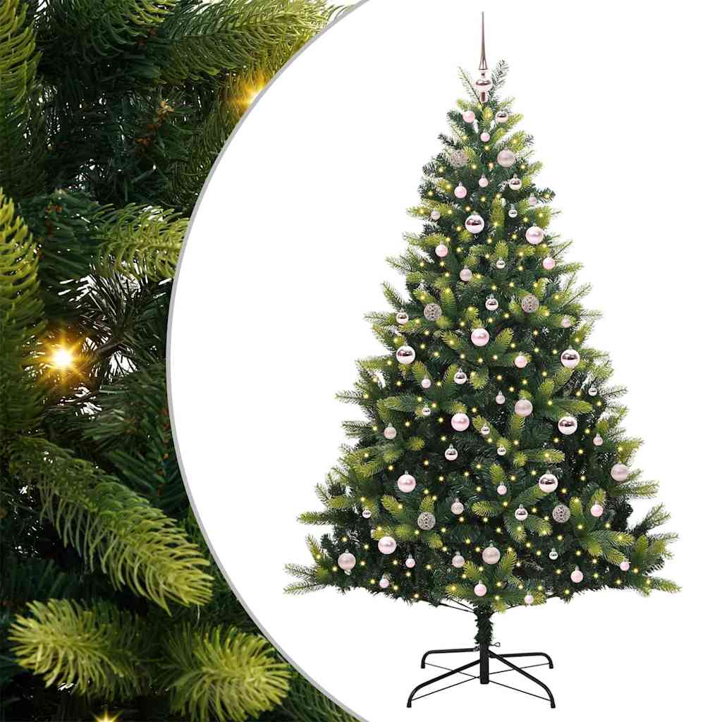 Kunstig hengslet julekulesett med 300 LEDs grønn 210 cm