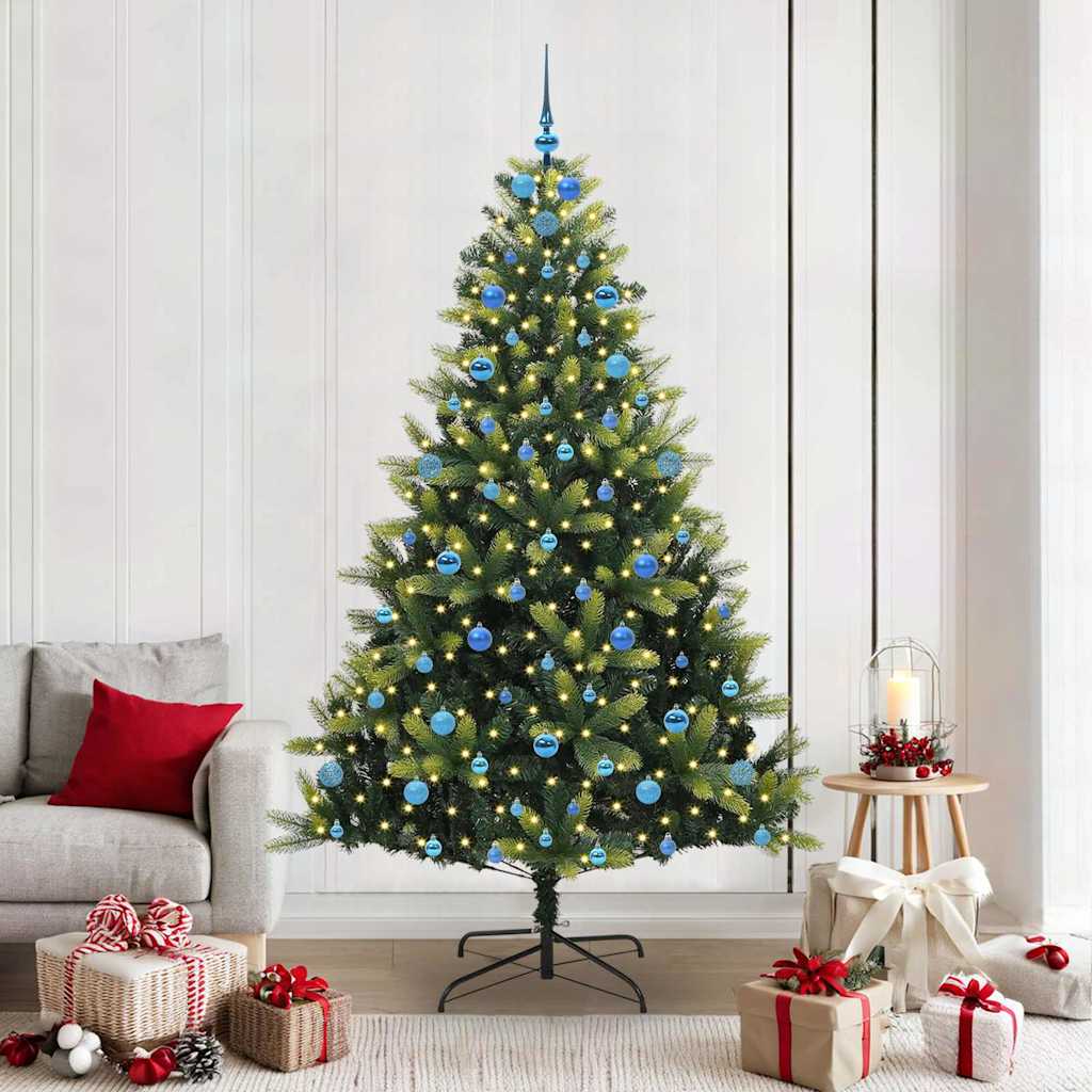 Kunstig hengslet juletre 300 LED lys grønn 210 cm PVC og PE