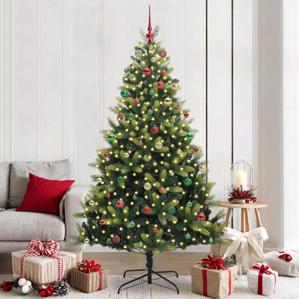 Kunstig hengslet juletre med 300 LED-lamper grønn 210 cm