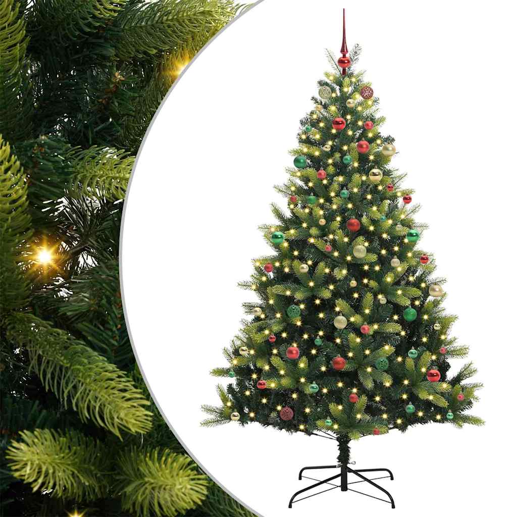 Kunstig hengslet juletre med 300 LED-lamper grønn 210 cm