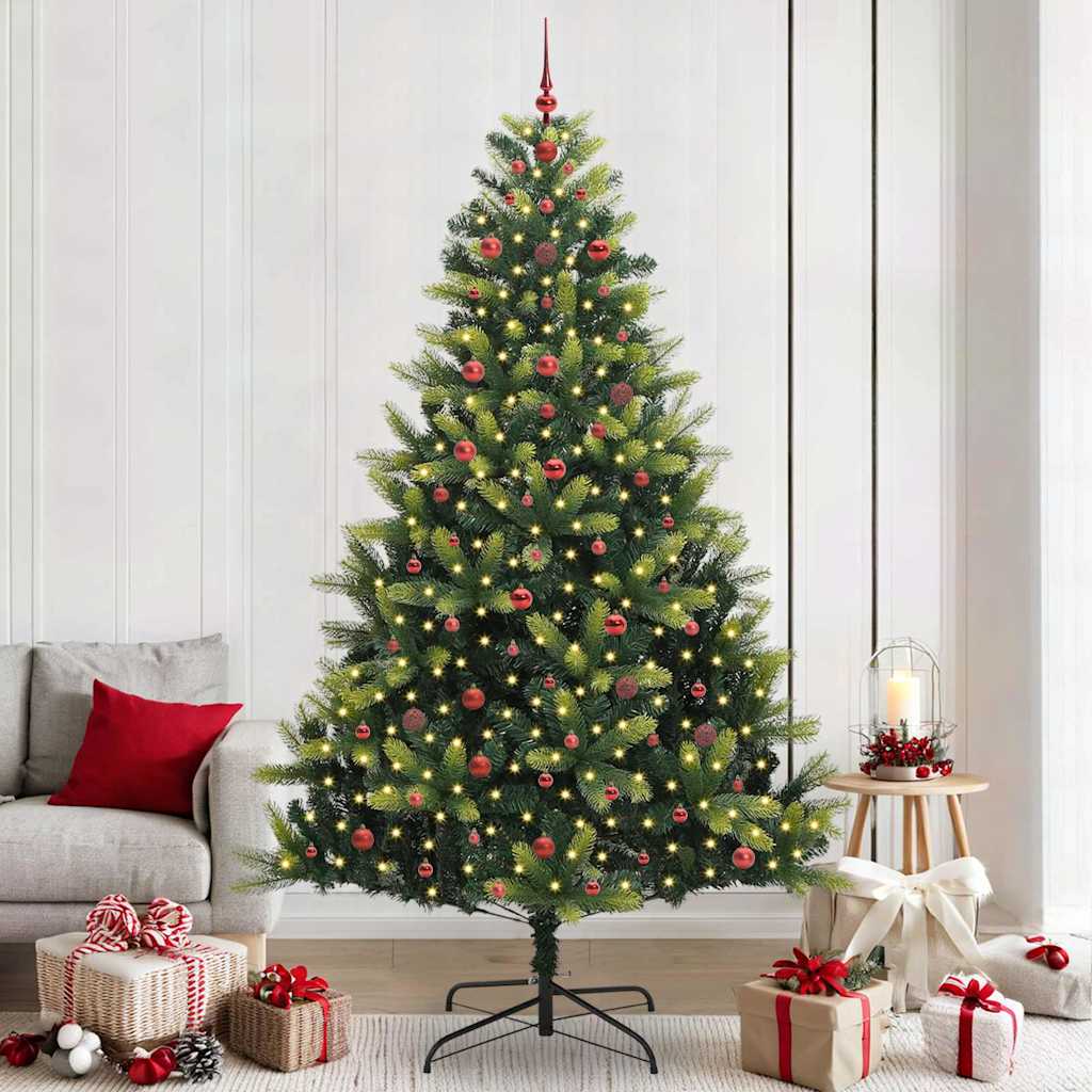 Kunstig hengslet juletre med 300 LED-lamper grønn 240 cm