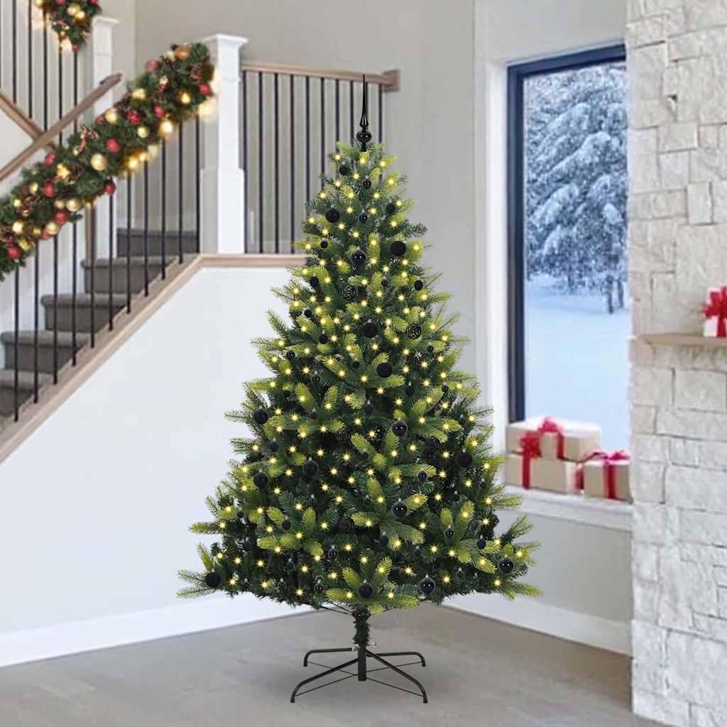Kunstig leddet juletre med 300 LED-lys grønn 240 cm PVC og PE