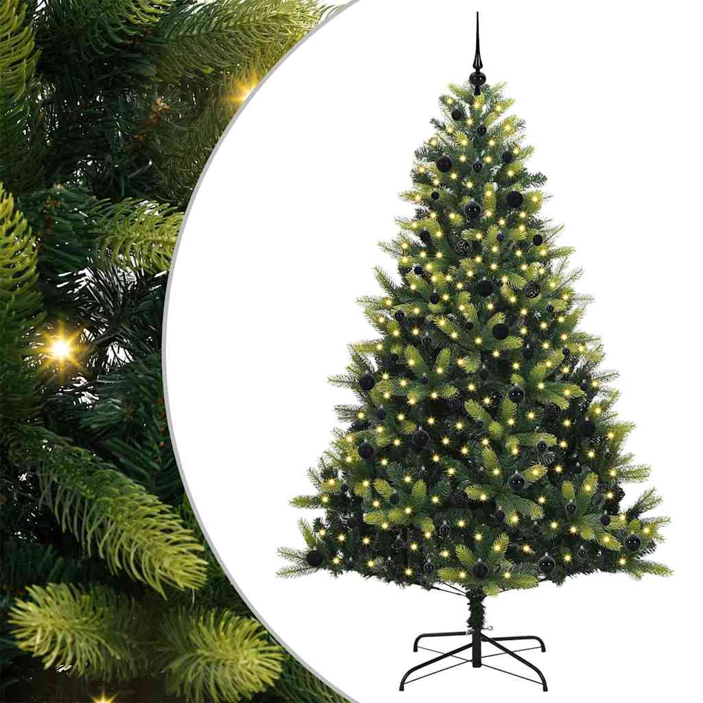 Kunstig leddet juletre med 300 LED-lys grønn 240 cm PVC og PE