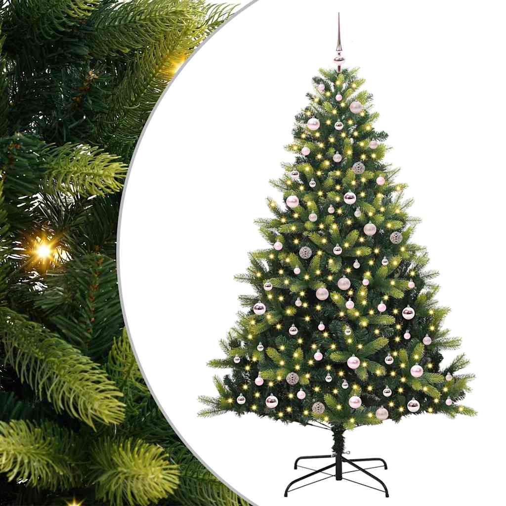 Kunstig sammenleggbart juletre med 300 LED-lys grønn 240 cm