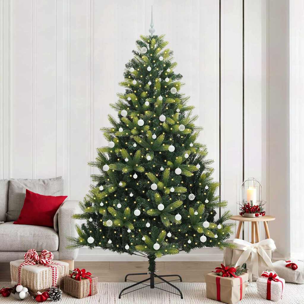 Kunstig leddet juletre med 300 LED-pærer grønn 240 cm PVC og PE