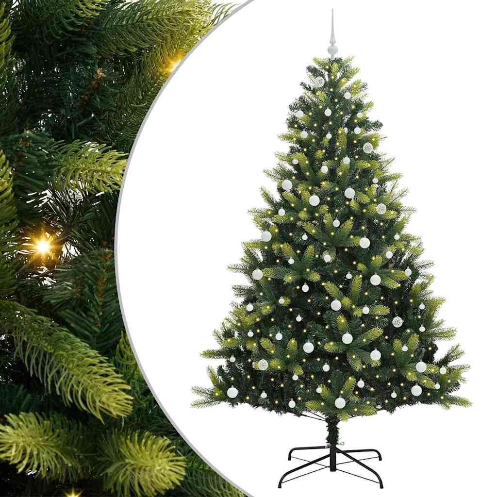 Kunstig leddet juletre med 300 LED-pærer grønn 240 cm PVC og PE