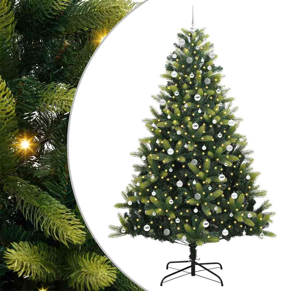 Kunstig hengslet juletre med 300 LED-lys grønn 240 cm PVC og PE