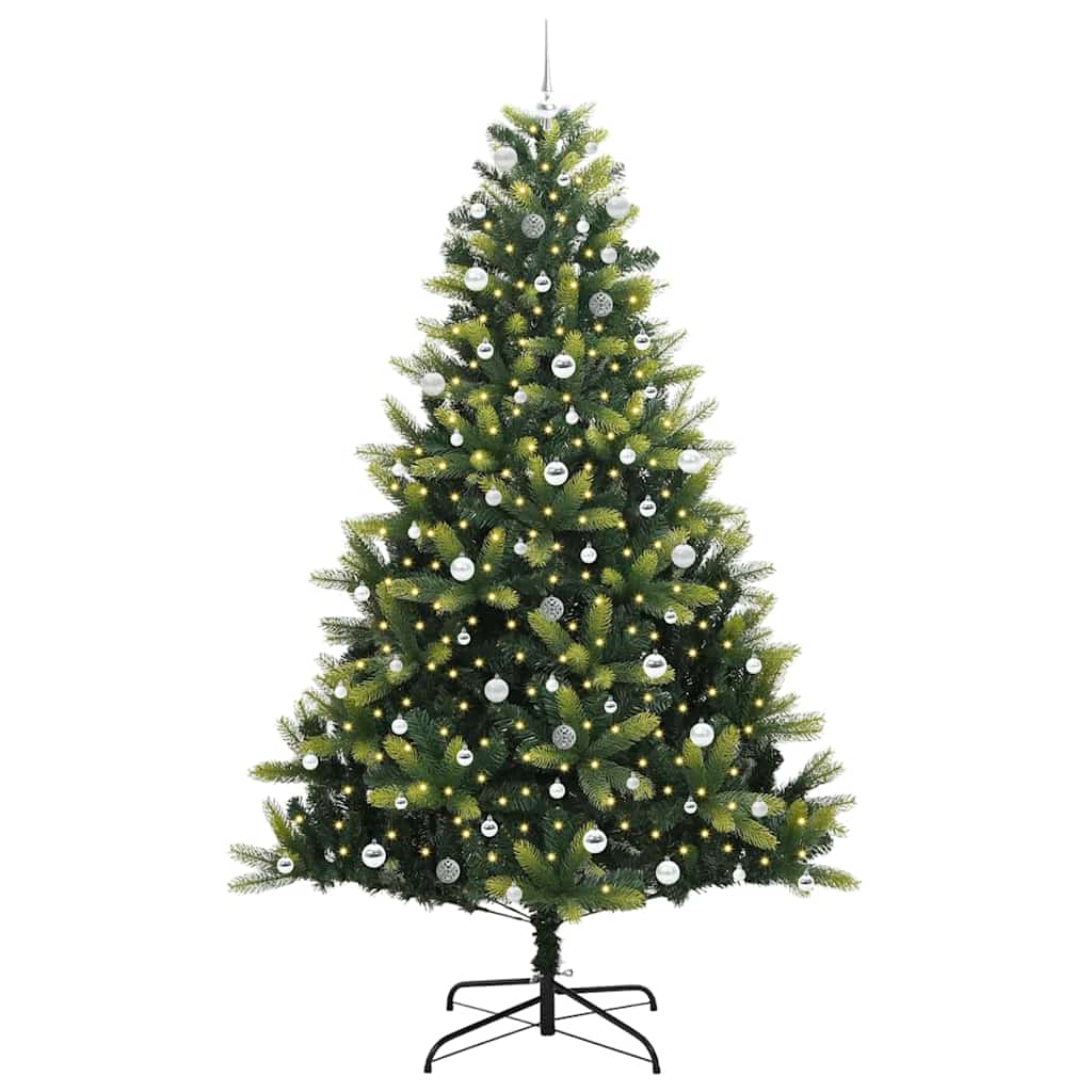 Kunstig hengslet juletre med 300 LED-lys grønn 240 cm PVC og PE