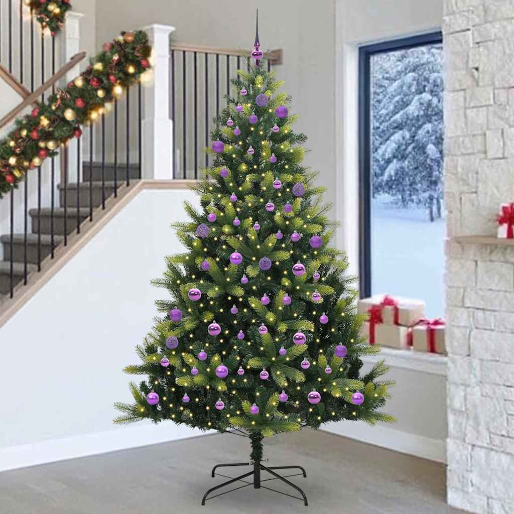 Kunstig hengslet juletre med 300 LED-lys grønn 240 cm PVC og PE
