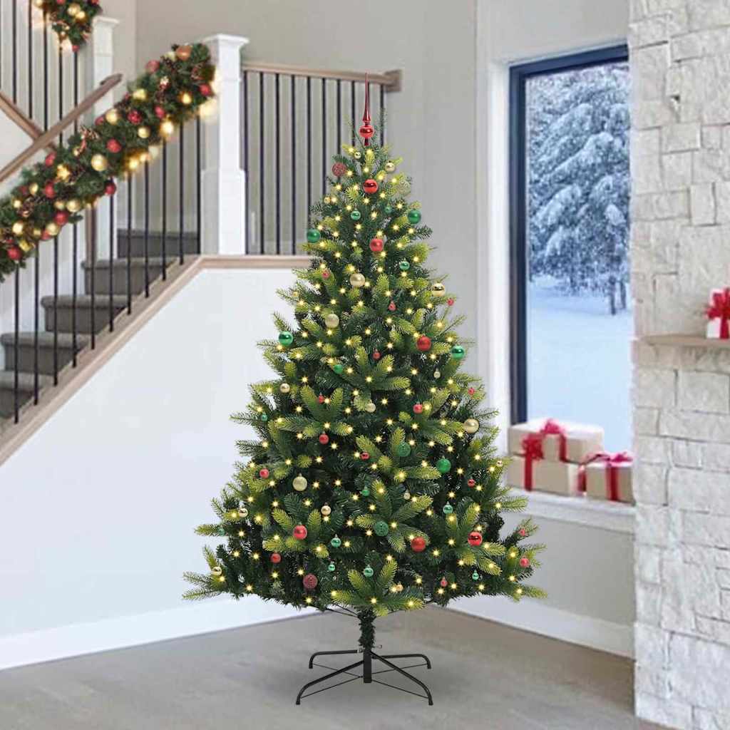 Kunstig sammenleggbar juletre med 300 LED-lamper grønn 240 cm