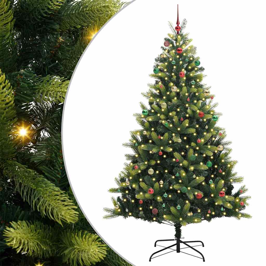 Kunstig sammenleggbar juletre med 300 LED-lamper grønn 240 cm