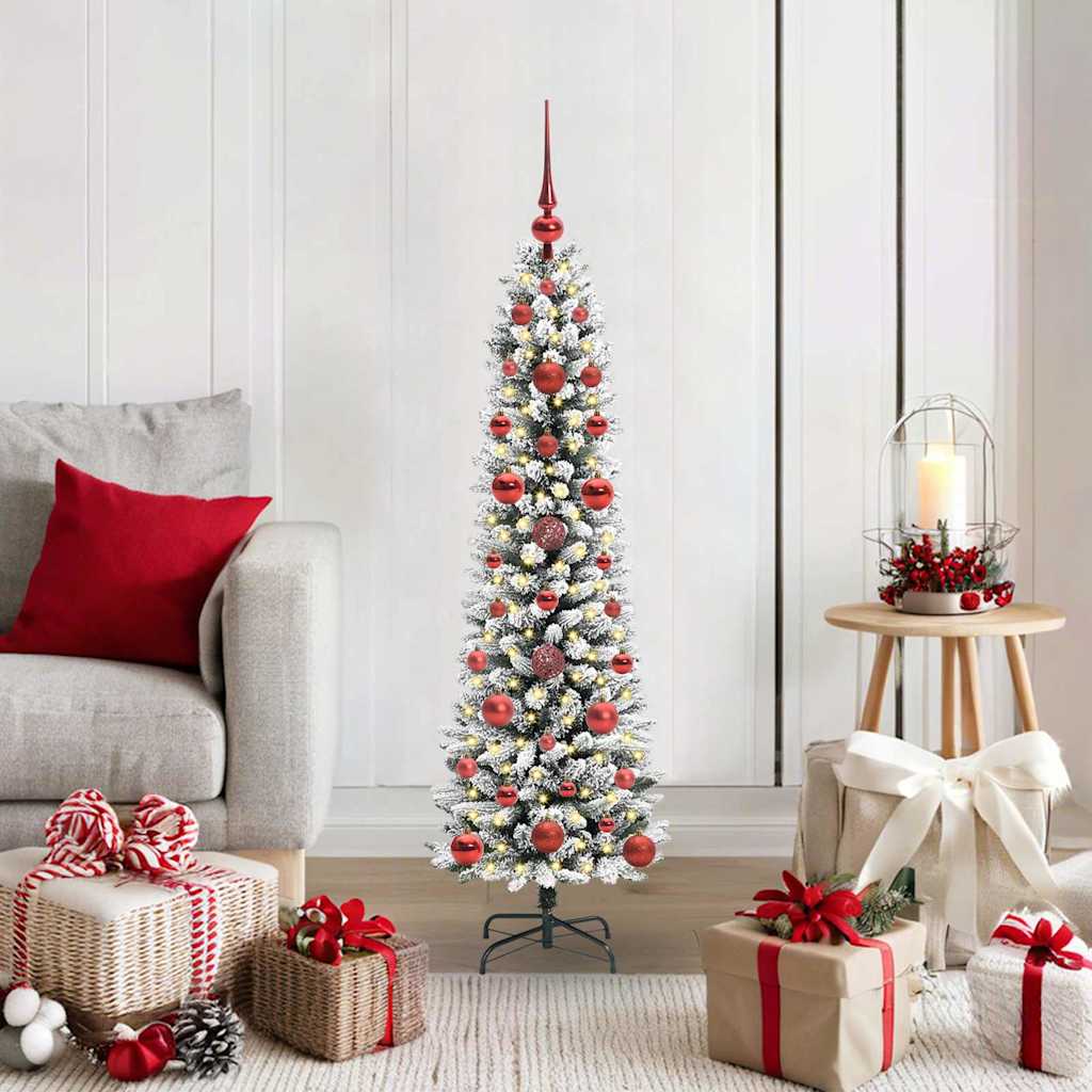 Kunstig juletre Grønn og hvit 120 cm PVC og Metall og Plast