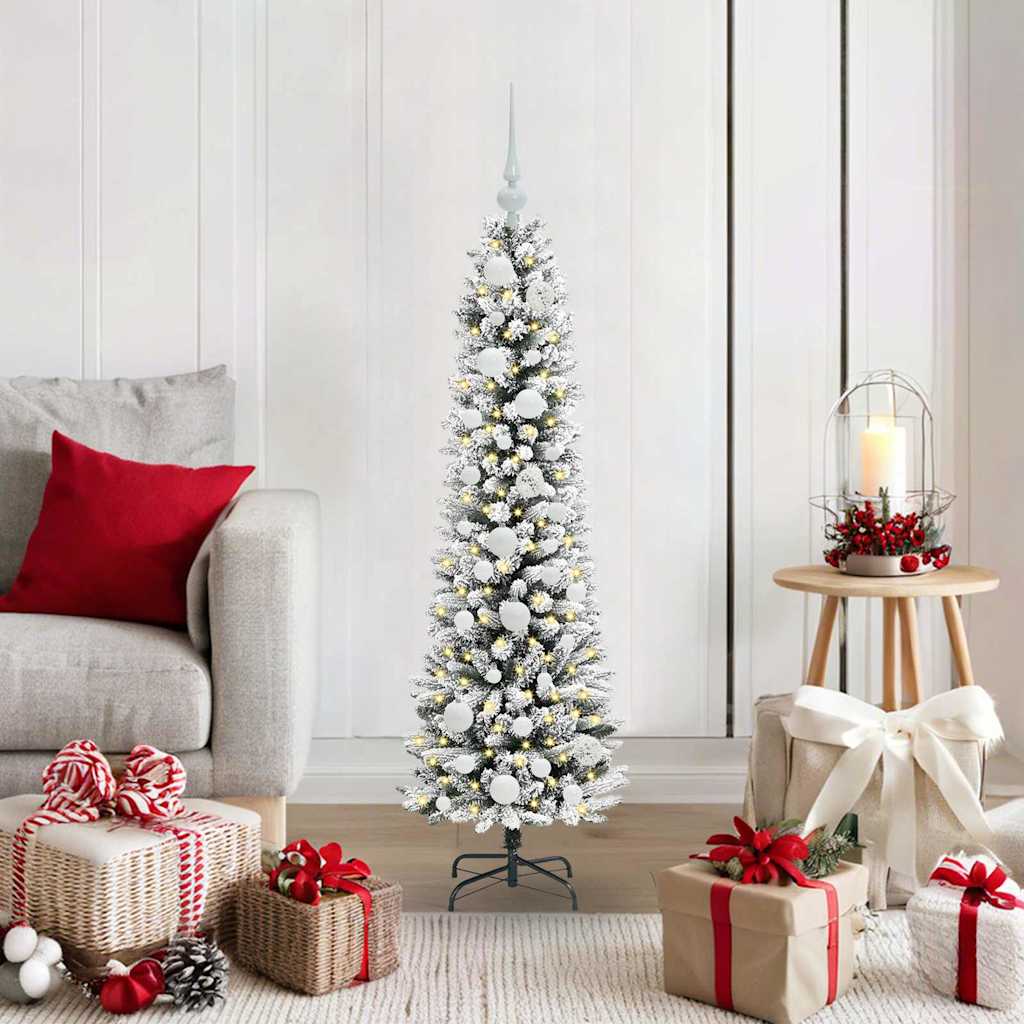 Kunstig juletre Grønn og hvit 120 cm PVC og Metall og Plast