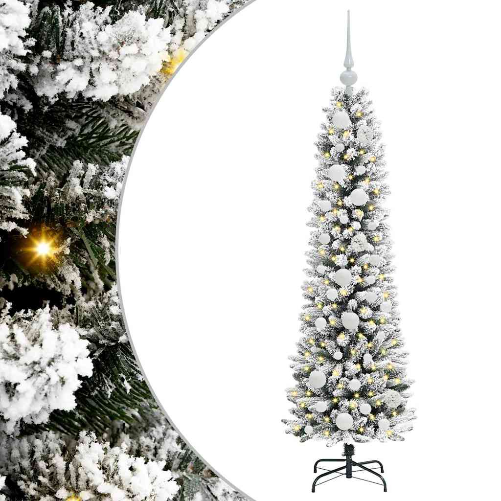 Kunstig juletre Grønn og hvit 120 cm PVC og Metall og Plast