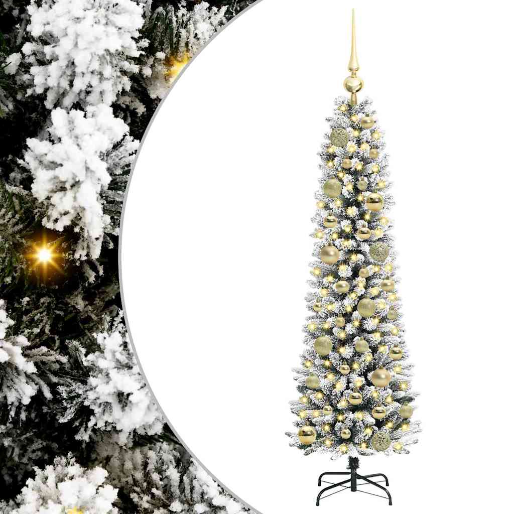 Kunstig juletre Grønn og hvit 120 cm PVC og Metall og Plast