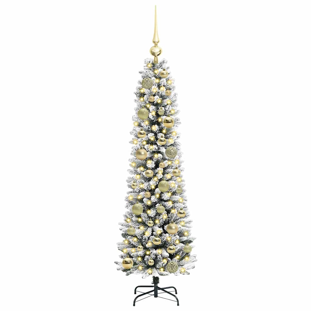 Kunstig juletre Grønn og hvit 120 cm PVC og Metall og Plast