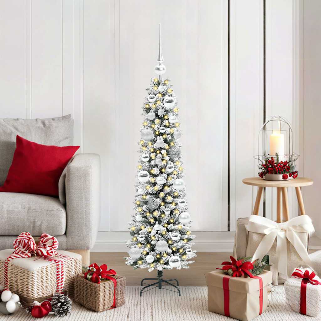 Kunstig juletre Grønn og hvit 120 cm PVC og Metall og Plast