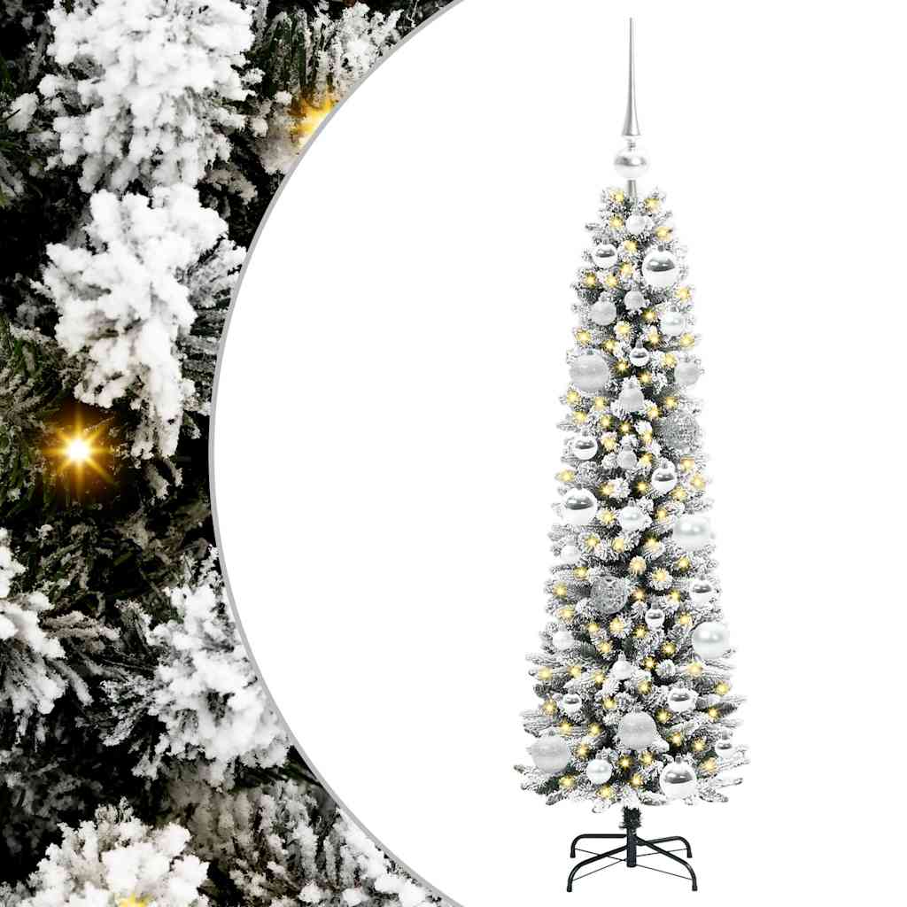 Kunstig juletre Grønn og hvit 120 cm PVC og Metall og Plast