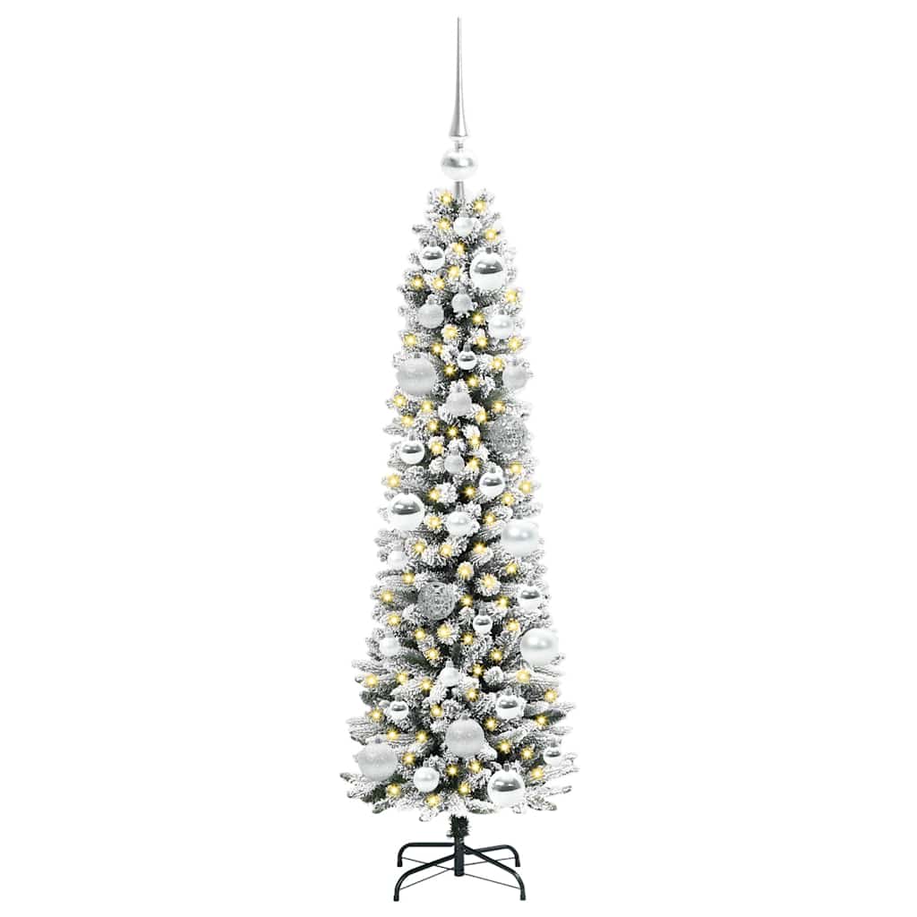 Kunstig juletre Grønn og hvit 120 cm PVC og Metall og Plast