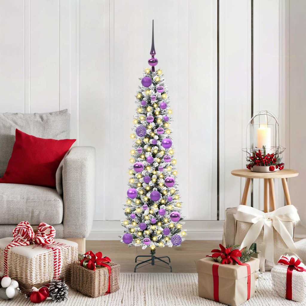 Kunstig juletre Grønn og hvit 120 cm PVC og Metall og Plast