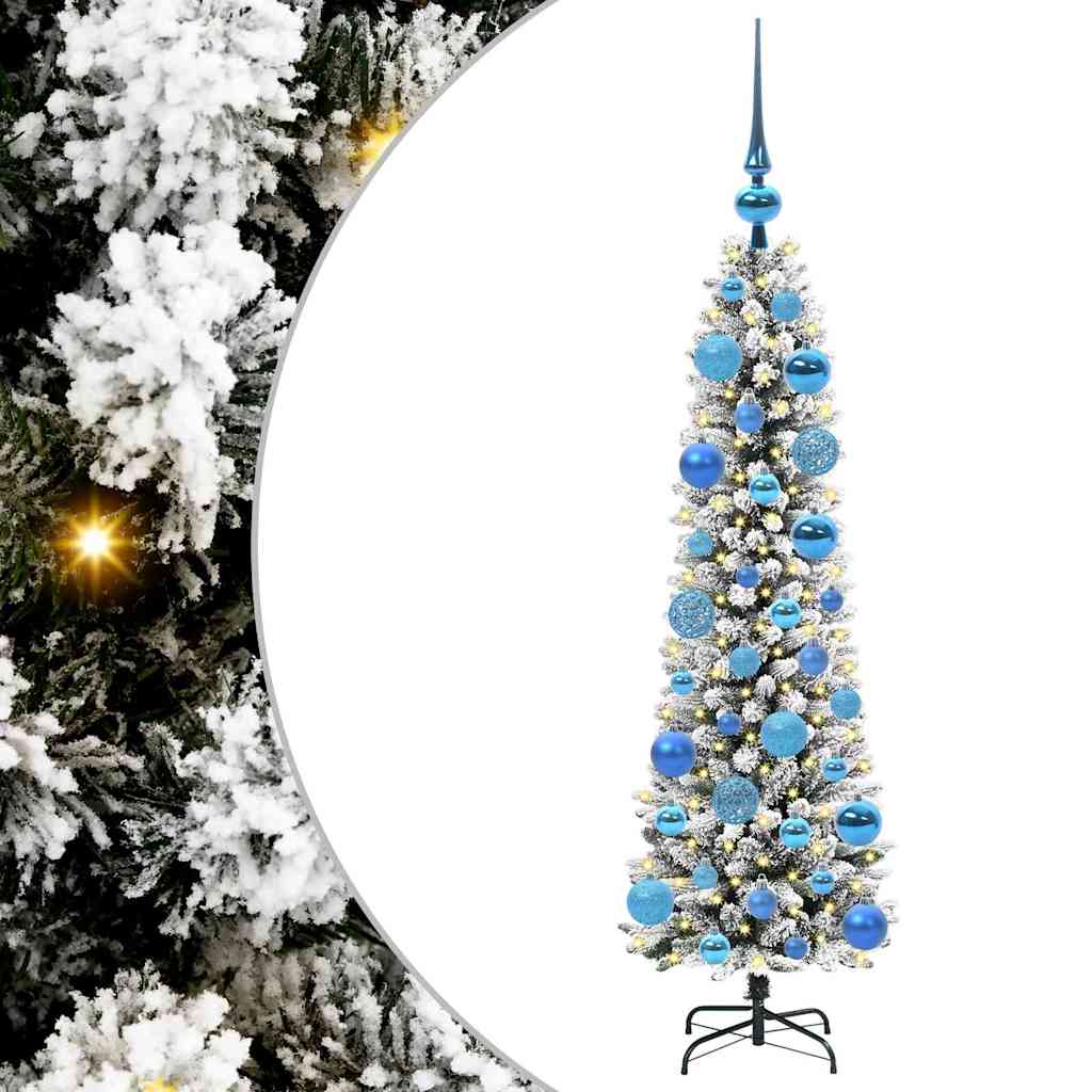 Kunstig juletre Grønn og hvit 120 cm PVC og Metall og Plast