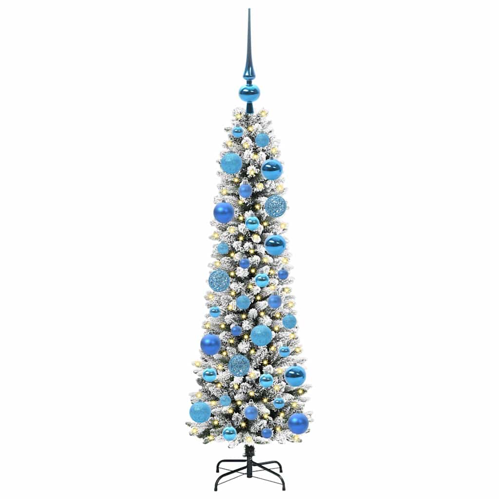 Kunstig juletre Grønn og hvit 120 cm PVC og Metall og Plast